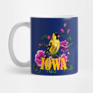 Goldfinch Surrounded By Pink Wild Roses Iowa Mug